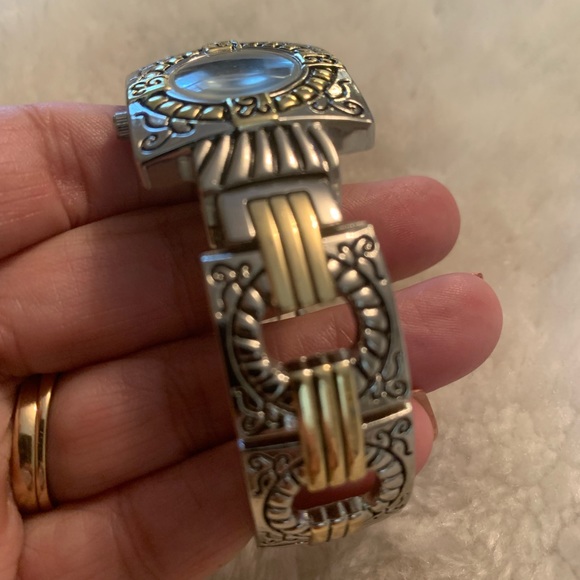 Silver & Gold Cuff Watch Geneva bracelet watch mixed metal - Picture 3 of 11